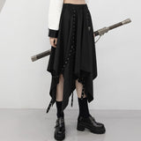 Billlnai  Graduation Party Long Skirt Irregular Skirt Girl's New Dark Tie Street Punk Wind Weave Buckle Medium-length Skirt Y2k Skirt Gothic Skirt