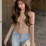Christmas Gift Elegant OL Long Sleeve O Neck Women Sweaters 2023 New Autumn Winter Button Cardigans Korean Cropped Cardigan