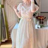Elegant Princess Dress Women Vintage Lace-up Party Long Fairy Dresses for Women 2023 Summer Victorian Wedding Midi Dress Korean