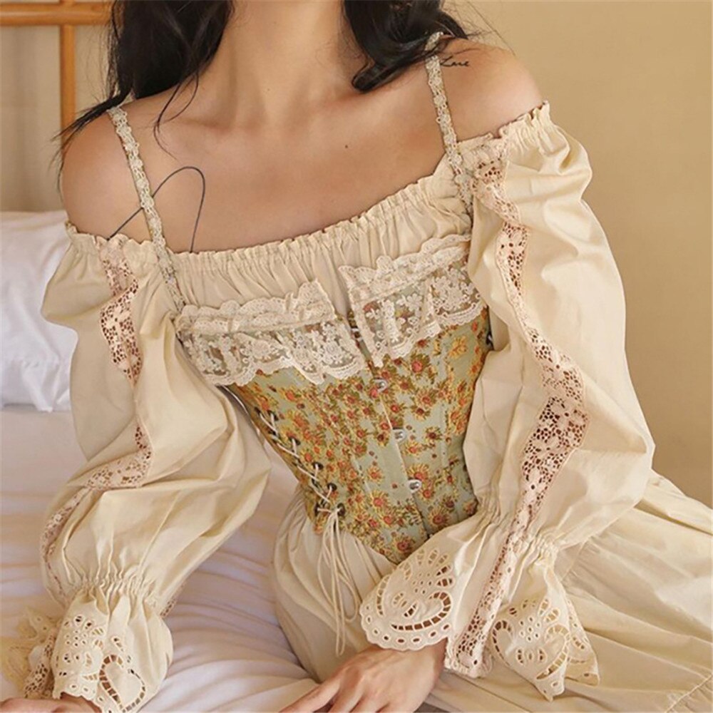 Billlnai  2023 Atopos French Vintage Corset Crop Top Women Bandage Tube Tank Tops Summer Lace Patchwork Camis Female Vest Woman Outfits
