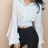 Billlnai  2023  Spring Sexy Y2k Blouse Women V Neck Button Long Sleeve Vintage Casual Crop Tops Female Outdoor Korean Fashion Chiffon Shirt