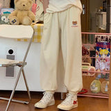 Kawaii Harajuku Joggers Pants Women Soft Girl Loose Beige Baggy Korean Fahion Pink Gray Trousers Women Bear Embroidery