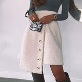 Ardm Elegant Lambswool High Waist With Button Skirts Autumn Casual Irregular Fashion Beige Office Lady Winter Long Skirts Women