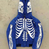 Billlnai Zip-up Y2K Harajuku Gothic Hoodies Korean Style Loose Skull Print Goth Grunge Long-sleeved Hooded Coat Solid Color Retro