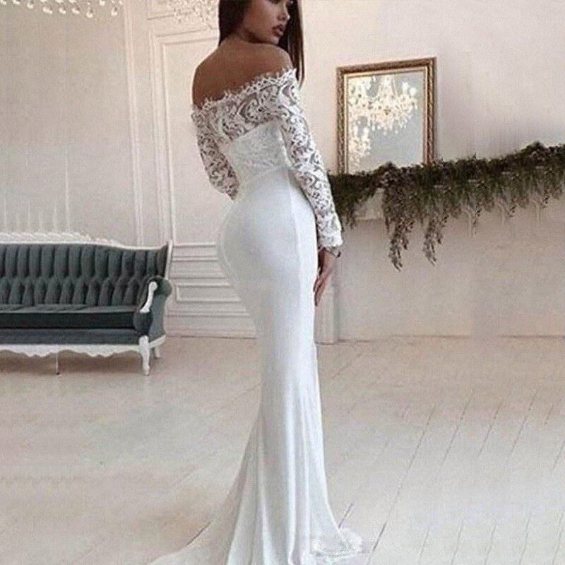 Black Friday Big Sales Fashion Female French Wedding Dress Sexy One-Shoulder Elegant Lace Evening Dresses Long