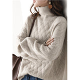 Billlnai Autumn and winter turtleneck cashmere sweater woman 2023 new style languid breeze loose thick pullover underlay wool sweater