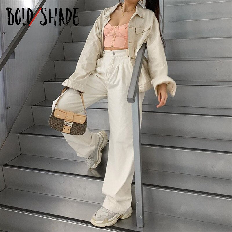 Bold Shade White Indie Casual Pants Teenager High Waist Women Long Trouser Streetwear Autumn Winter y2k New Straight Bottom 2023