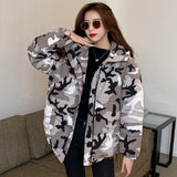 Women Retro Camouflage Print Parkas Winter Warm Duck Down Thermal Coat Couples High Street Hooded Overcoat Female