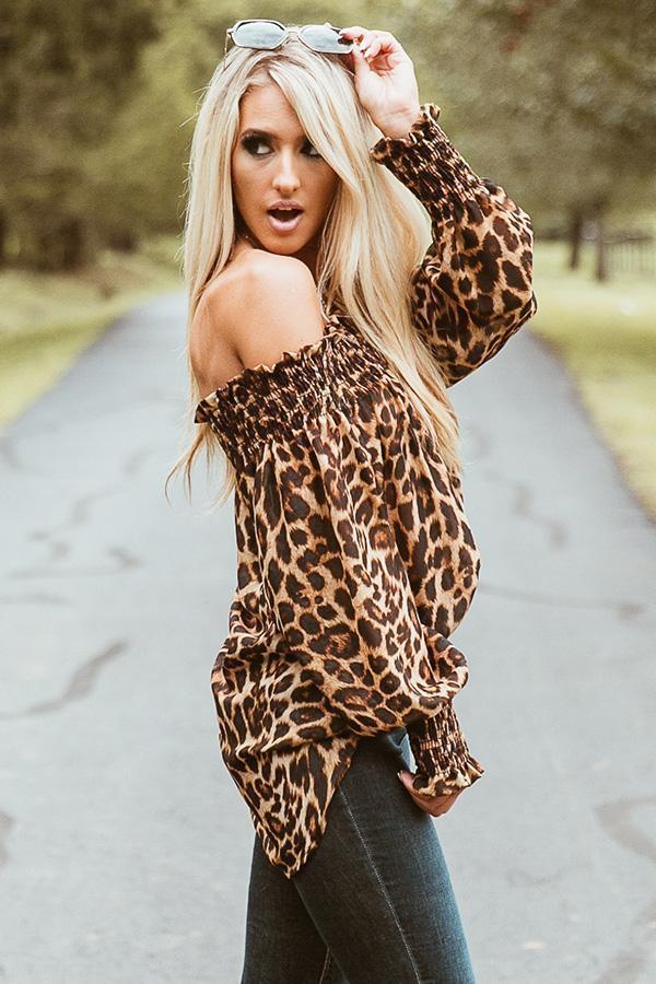Billlnai New Womens Off Shoulder Blouse Sexy Leopard Print Long Sleeve Blouse Ladies Tops And Individualized Shirt