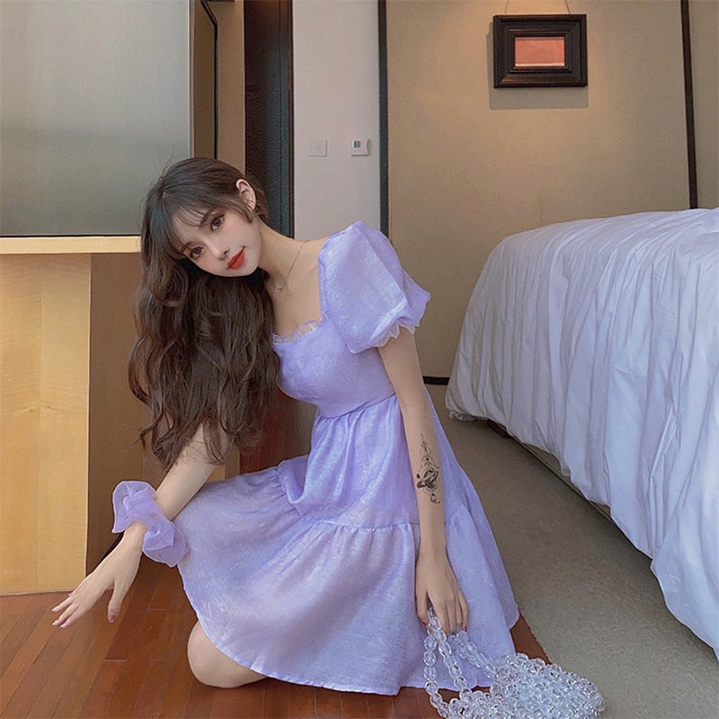 Billlnai  2023  A Very Beautiful Purple Dress Korean Fashion Casual Harajuku Kawaii Summer Light Fairycore   Dress Cute Aesthetic Clothes