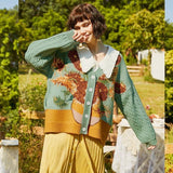 Van Gogh Sunflower Vintage Sleeve Cardigan Knit Sweater 2023 Women Elegant Luxury Embroidery Knitwear Sweaters Streetwear Tops