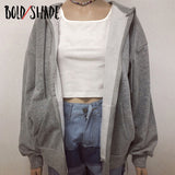 Bold Shade Indie 90s Streetwear Fashion Hoodies Women Grunge Unicolor  Sweatshirts Long Sleeve Pockets Zipper Y2K Hoody Outwear