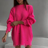2023 Y2K Knitted Sweater Women O Neck Oversized Sweater Dress Autumn Winter Long Sleeve Pullover Party Sexy Loose Dresses