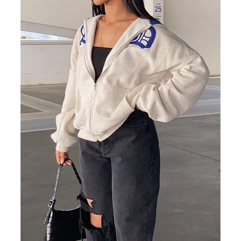 Billlnai Streetwear Y2K Tops letter  print Grunge Gothi Oversized Zip-Up Hoodie Streetwear Womens hip-hop Kawaii Female Sweatshirts