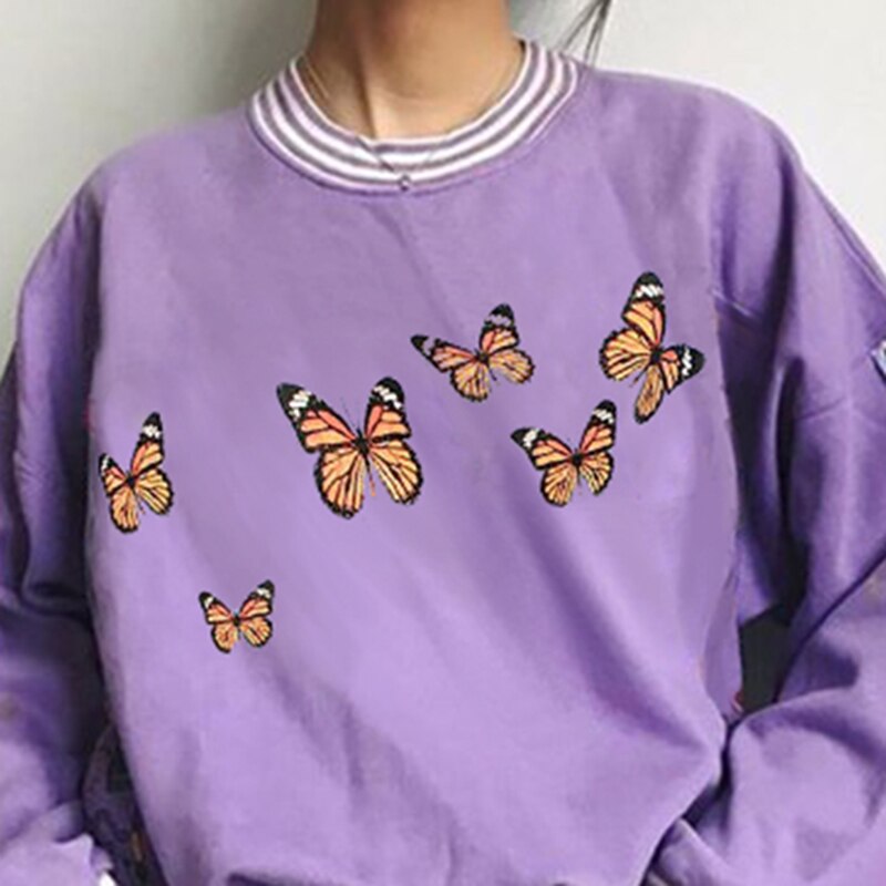 Women Hoodies Purple 2020 Autumn Round Neck Young Girls Female Printed Clothes Loose Cute Women Pullover Sweatershirts Oversize