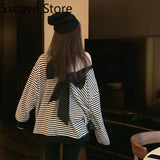 Graduation Gifts Billlnai 2023 Autumn Striped Knit Sweater Women Bow Casual Long Sleeve Loose Outdoor Elegant Pullover Korean Fashion Sexy Y2k Tops Lady