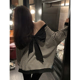 Graduation Gifts Billlnai 2023 Autumn Striped Knit Sweater Women Bow Casual Long Sleeve Loose Outdoor Elegant Pullover Korean Fashion Sexy Y2k Tops Lady
