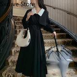 Billlnai  2023  Elegant Black Midi Shirt Dress Women Gothic One Piece Dress Korean Fashion Y2k Vintage Trench Dress Office Lady Autumn  Chic