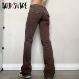 Bold Shade Solid Grunge Straight Jeans Fairy Grunge Fashion Low Waist Denim Pants Pockets Vintage Skinny Casual Pants Fall 2023