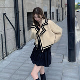 College style Suit Collar Casual Sweater Cardigan Coat Women Autumn Winter Lazy Style Korean Retro Loose Knitted Cardigan