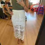 Aproms Boho Lace Crochet Midi Skirt Women Vintage Knitting Cotton Hollow Out Skirts Ladies Summer Beach Pencil Skirts 2023 Saia