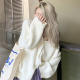 Billlnai 2023 Warm Korean Fashion Cashmere Sweater Women Long Slevee Elegant Knitted Cardigan Autumn Winter  Solid Designer Sweater Loose