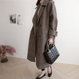 Korean Fashion Office Lady Autumn Winter Long Cashmere Coat Woman Plaid Woolen Coat Jacket Overcoat Suit Outwear 2023