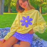 Bold Shade Harajuku Y2K Style Hoodies Floral Printing Round Neck Long Sleeve Indie Sweatshirts Women Aesthetic Fashion Fall Tops