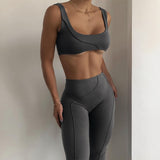 Christmas gifts 2023 Autumn Bra Crop Top Solid Women's Tracksuit Sporty Trouser Suits Sweatshirts Jogging 2 Piece Set Patchwork Knitted Suit Run