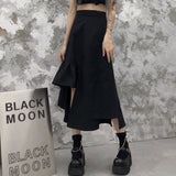 Rosetic Punk Girl Gothic Skirt Women Lace-Up Pocket Split Sexy Chain Cool 2020 Autumn Fashion High Waist Midi Skirts Summer