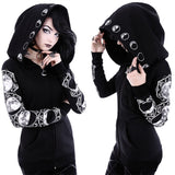 Rosetic Gothic Skull Hooded Hoodies Women Halloween Coat Fashion Zipper Fitness Streetwear Cool Girls Black Hoodie Sweatshirt
