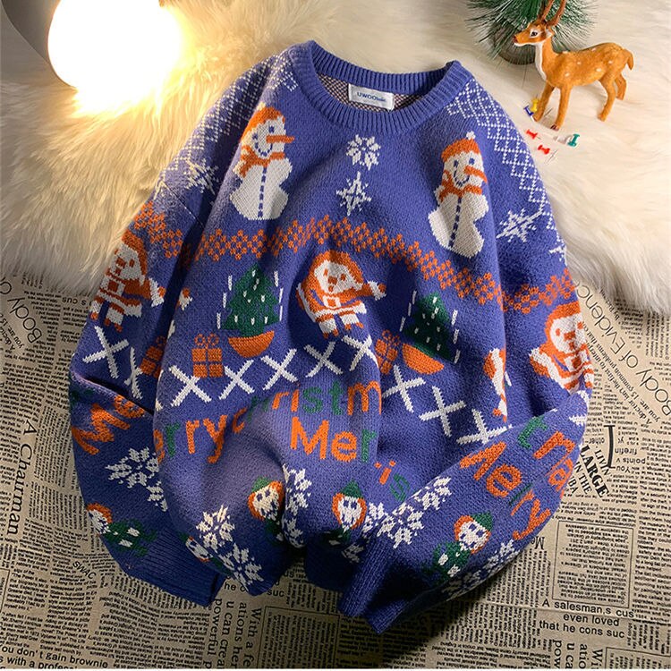 Billlnai  2023  Men's and Women's Christmas Sweater Turtleneck Winter Ladies Lovely Elk Knitted Pullover Sweater Holiday Costumes Loose Top