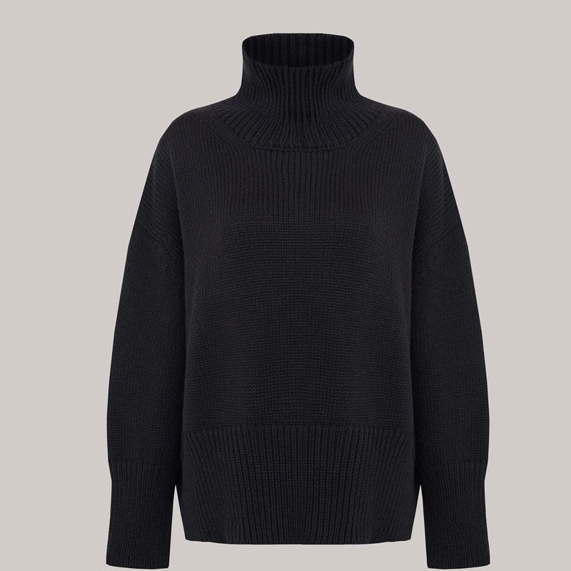 Cryptographic Autumn Winter Fashion Turtleneck Knitted Sweaters for Women Casual Long Sleeve Pullover Sweater Loose Clothes