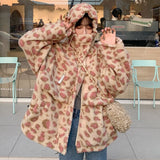 Korean style loose fall/winter leopard lamb wool faux sheepskin coat hooded parkas