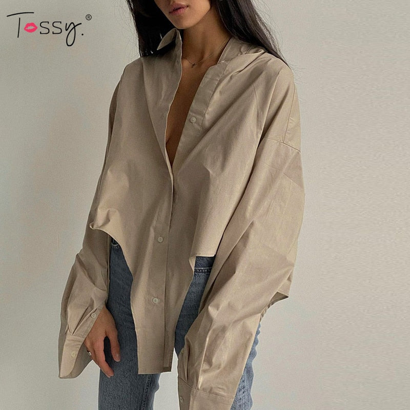 Tossy Casual Open Front Shirt Blouse Khaki Sexy Long Sleeve Crop Tops Official Ladies Outwear Vintage Oversized Women's Shirts