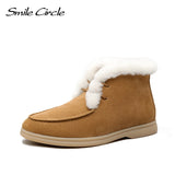 Smile Circle Women Snow Boots Natural fur Genuine Leather Ankle Boots Winter Comfortable Flat Wool Boots Women Shoes