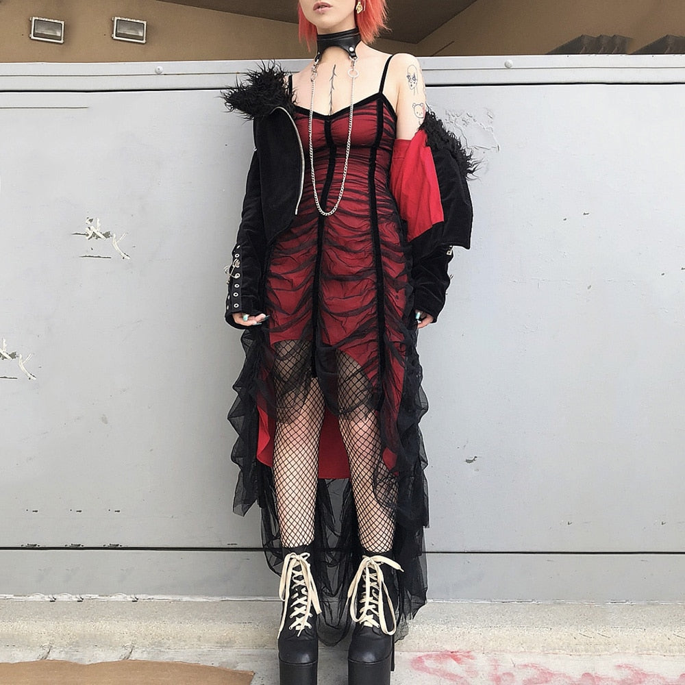Rosetic Devil Cross Rivet Gothic Plaid Dress Women Summer New Lace Punk Short Dresses 2020 Casual Vintage Mini Red Lolita Girl