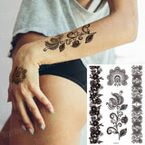 Billlnai Stockings Tattoo Legs Black Henna Lace Bracelet Tattoo Sticker Jewelry Mehndi Stickers For Hand Finger Leg Thigh Body Art Decal