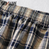 Bold Shade Plaid Skater Style Boyfriend Pants High Waist 90s Streetwear Fashion Women Straight Trousers Indie Vintage Baggy Pant