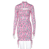Billlnai Pink Fire Y2K Cute Dress Long Sleeve Bodycon Party Club Outfits 2023 Women Summer Clothes Birthday Streetwear