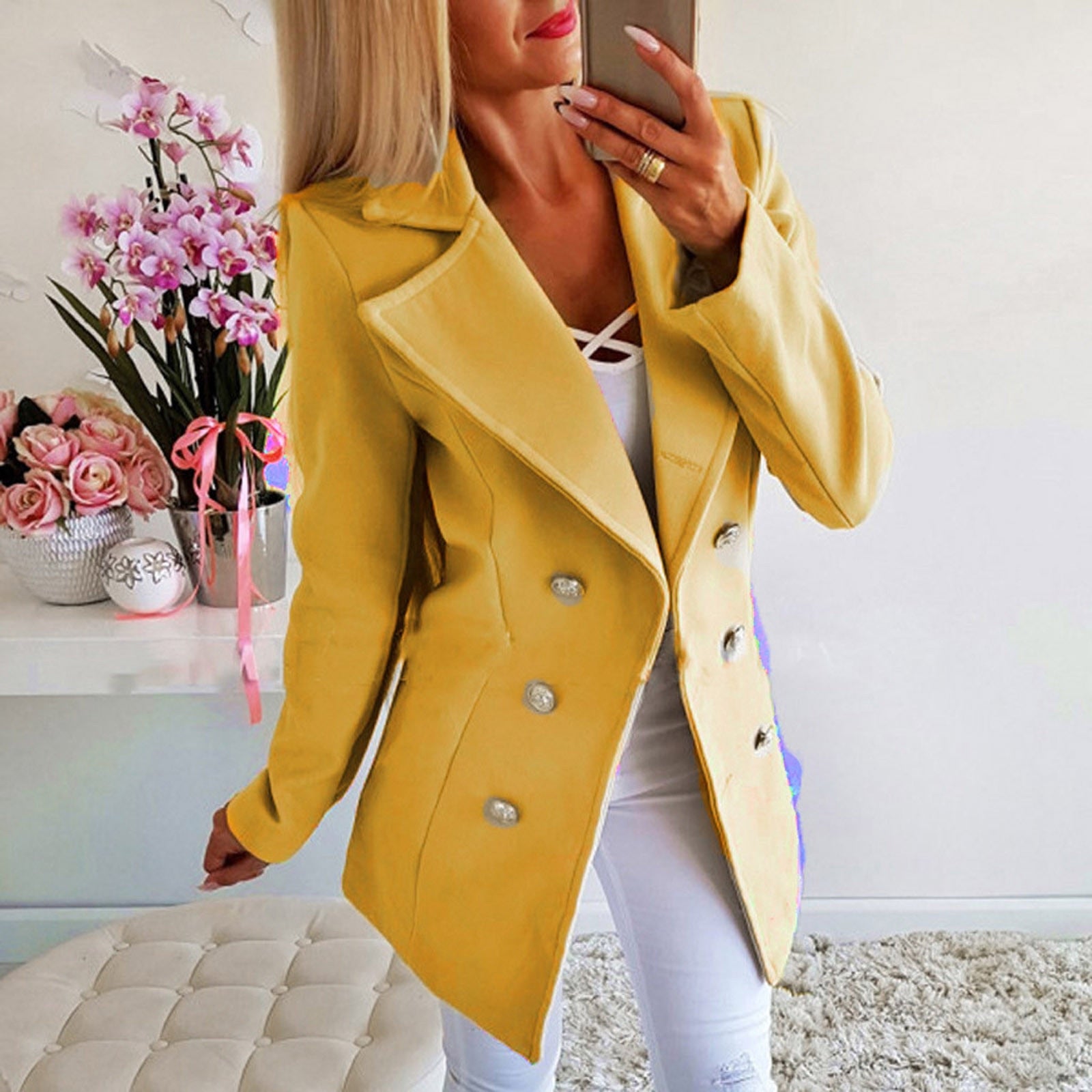 Billlnai Autumn Elegant Fashion Wool Blends Coat Womens Casual Solid Color Breasted Belted  Slim Coat Ladies Office Jacket Outwear