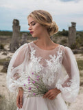 Thanksgiving Day Gifts 2023 New  Style Wedding Dress For Women's Fashion O-Neck Puff Sleeve Lace Dresses Bridesmaid's Gown White Dress
