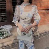 Billlnai 2023 Korean Style Elegant Floral Dress Women Long Sleeve Vintage Midi Dress Thin Slim Sexy Party Dress for Females  Summer Chic