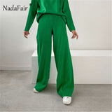 Christmas Gift Nadafair Knitted Pants Suit Women Long Sleeve Winter Sweater Tops Wide Leg Pants 2023 Loose Oversize Sweater Sets Tracksuit Pull