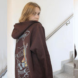 Y2k winter sweater clothes brown jacket zip sweatshirt oversized hoodie female xl retro long sleeve pullover with pocket