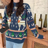 Billlnai  2023  Woman Christmas Sweaters Reindeer Elk Winter Knitted Sweater Femme Loose Tops Crewneck Xmas Sweaters Pullovers Jumpers