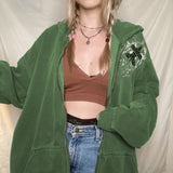 WeiYao Retro Green Oversized Zip Up Jackets Hoodies Women Autumn 2023 Preppy Style Vintage Casual Lantern Sleeve Sweatshirts