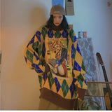 2023 Turtleneck Women Sweater New Design Korean Retro Thickened Mori  New Autumn And Winter Loose Vintage Checked Jumper Femme