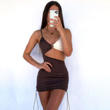Cryptographic Spaghetti Strap Drawstring Ruched Cut-Out Sexy Backless Mini Dress for Women Club Party Sleeveless Dresses Bodycon