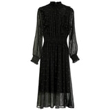 Black Party Elegant Mesh Sleeve Spring Autumn Polka Dot Solid Dress Women Fashion Dresses